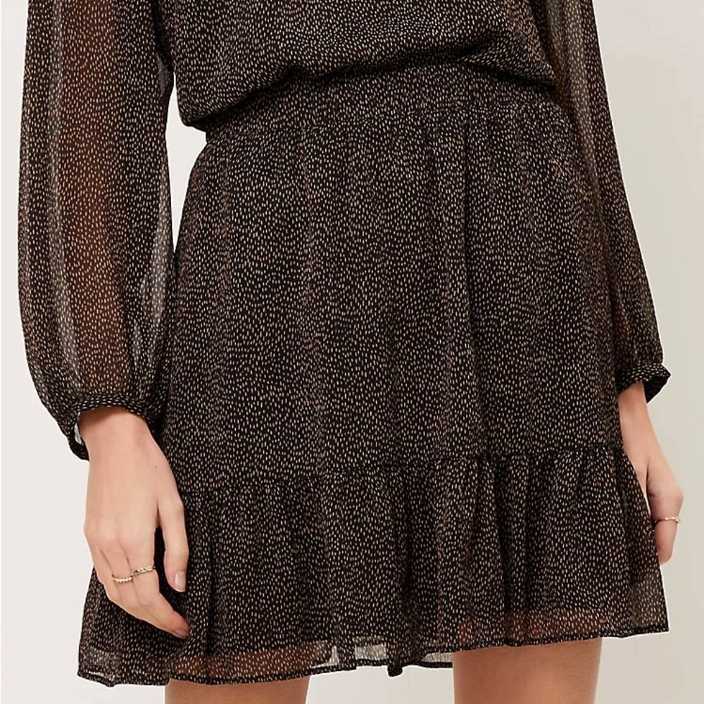Loft M Women's Black Brown Flecked Pull On Tiered Ruffle Mini Flippy Skirt